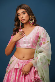 Embroidery and fabric details of Rohini designer lehenga
