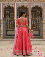 Flatlay view of lehenga showing blouse and skirt