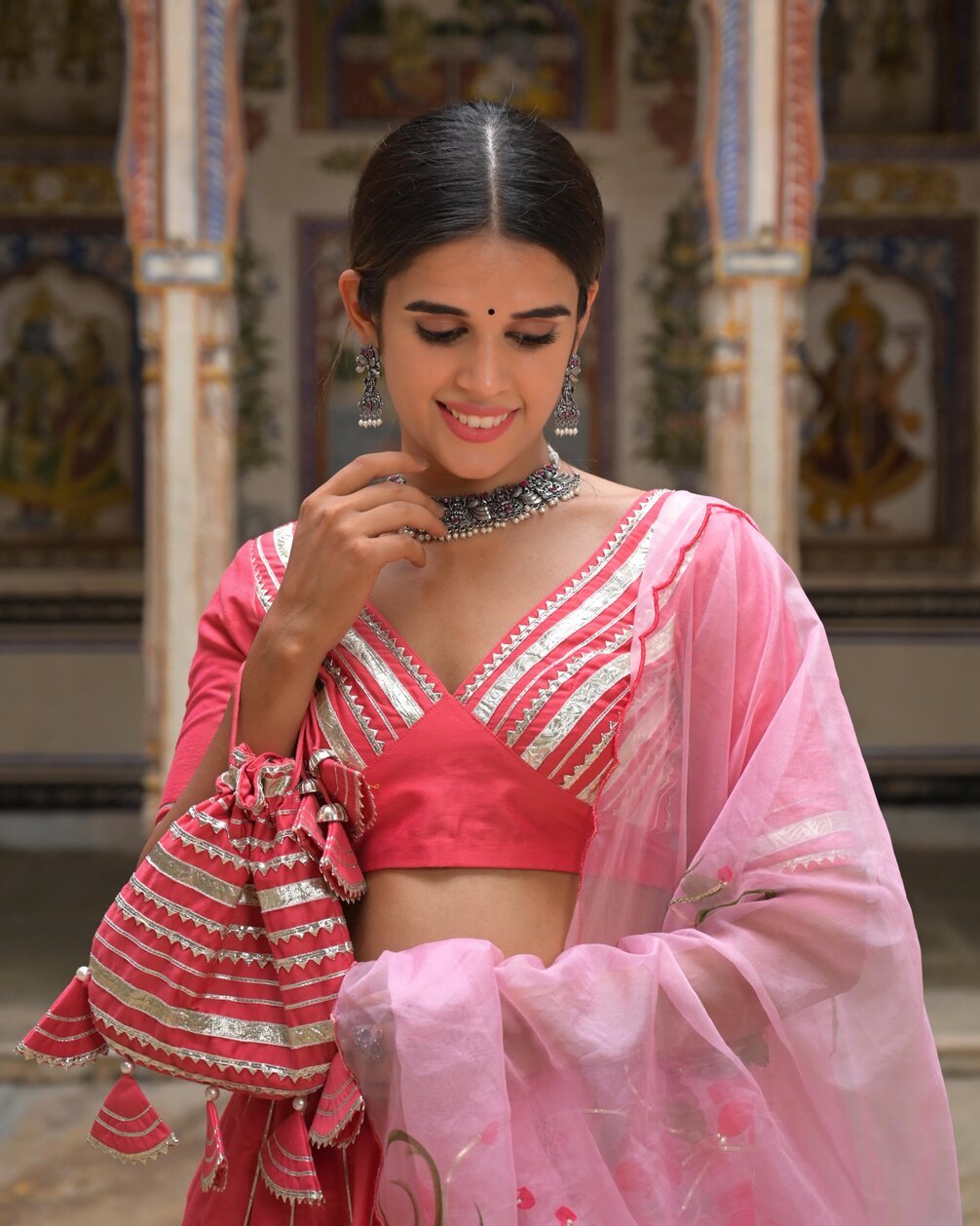 Pink Lehenga Set – Bougainville - Inspired Gota Work Ensemble - House of Baisa