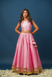 pink lehenga showing blouse