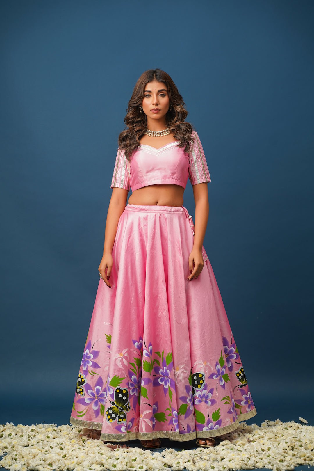 Pragya Pink Lehenga Set – Elegant Hand - Painted Satin for Festive Moments - House of Baisa
