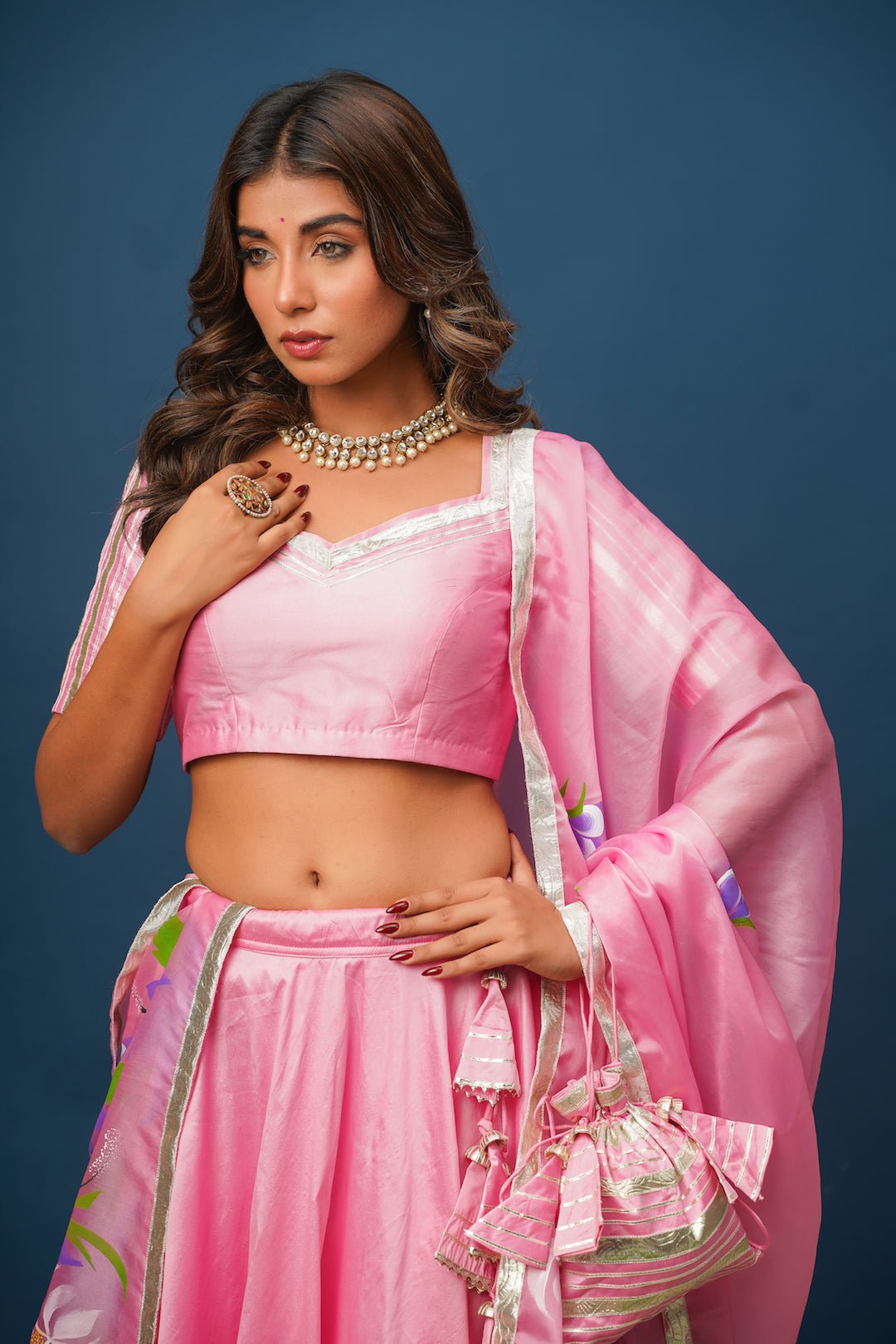 Pragya Pink Lehenga Set – Elegant Hand - Painted Satin for Festive Moments - House of Baisa