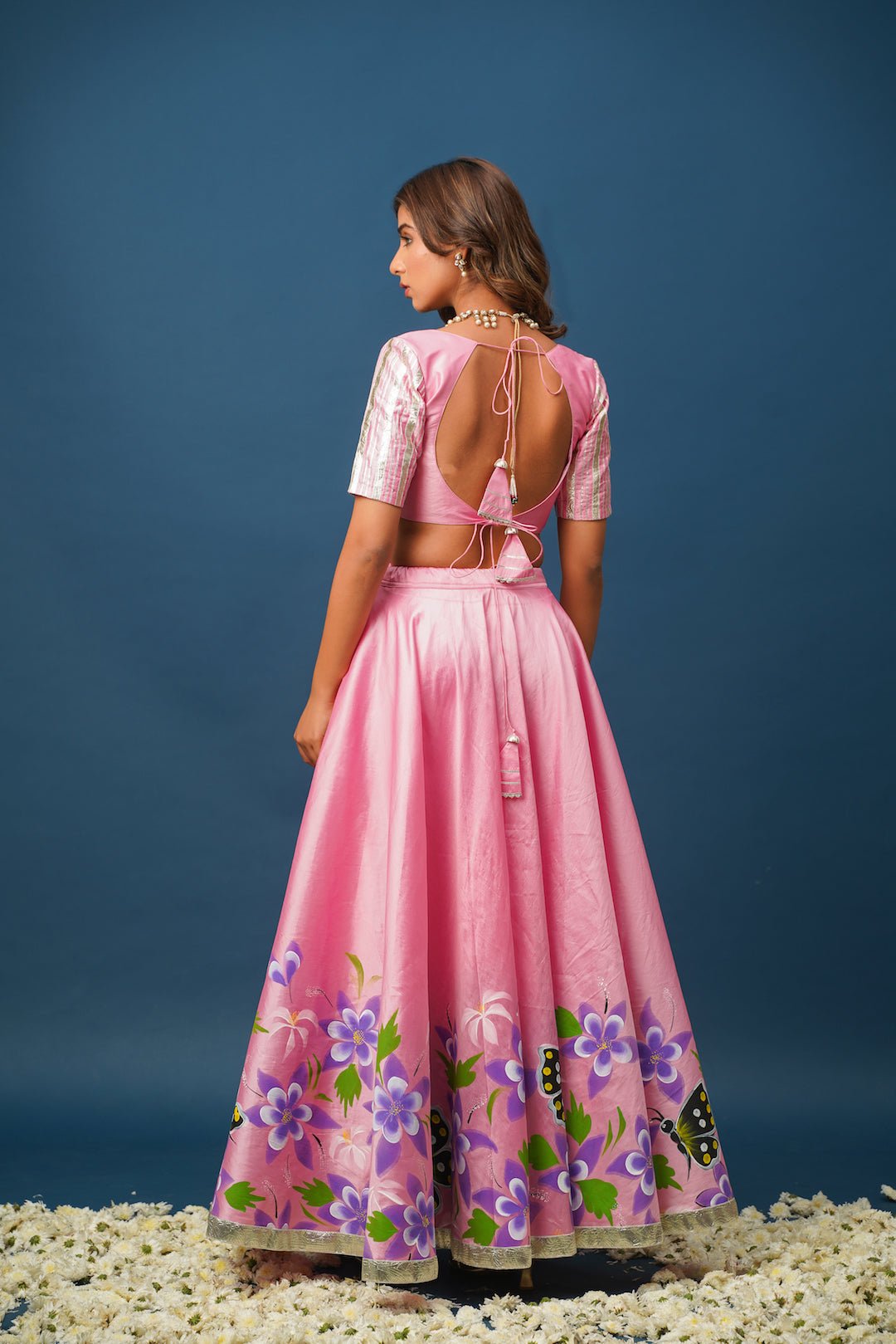 Pragya Pink Lehenga Set – Elegant Hand - Painted Satin for Festive Moments - House of Baisa