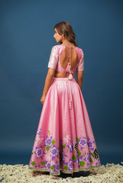 Pragya Pink Lehenga Set – Elegant Hand - Painted Satin for Festive Moments - House of Baisa