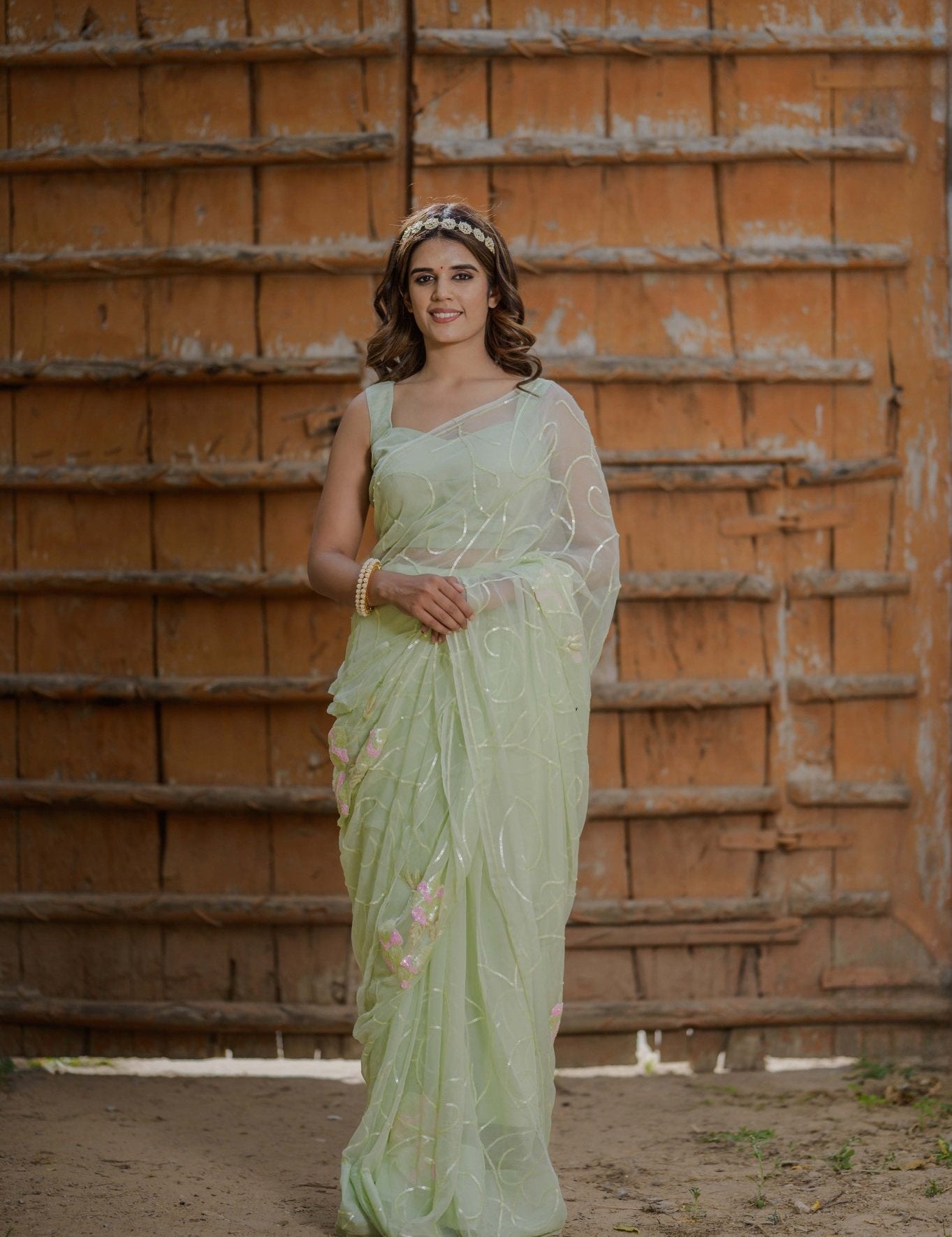 Radhika Green Tari Jaal Saree - House of Baisa