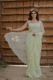 Radhika Green Tari Jaal Saree - House of Baisa