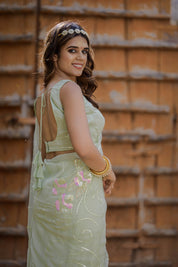 Radhika Green Tari Jaal Saree - House of Baisa