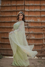 Radhika Green Tari Jaal Saree - House of Baisa