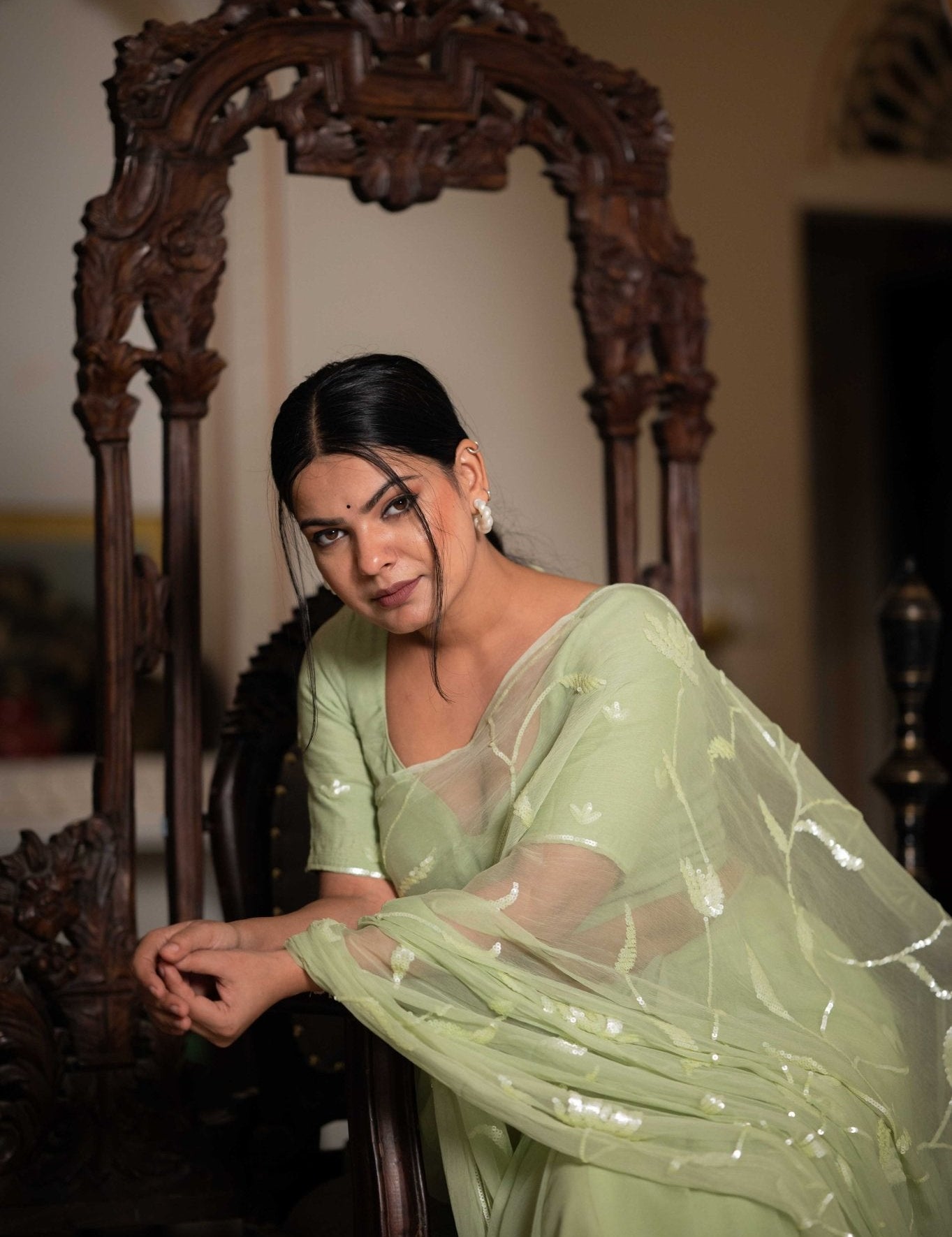 Ragini Mint Green Tari Saree - House of Baisa