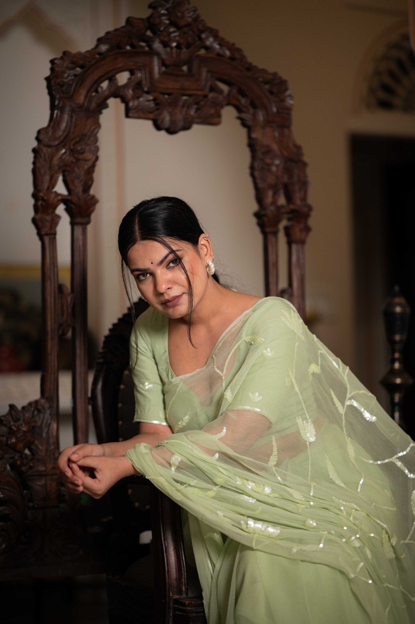 Ragini Mint Green Tari Saree - House of Baisa
