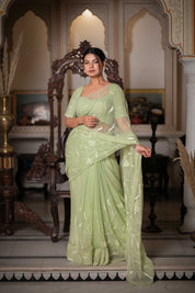 Ragini Mint Green Tari Saree - House of Baisa