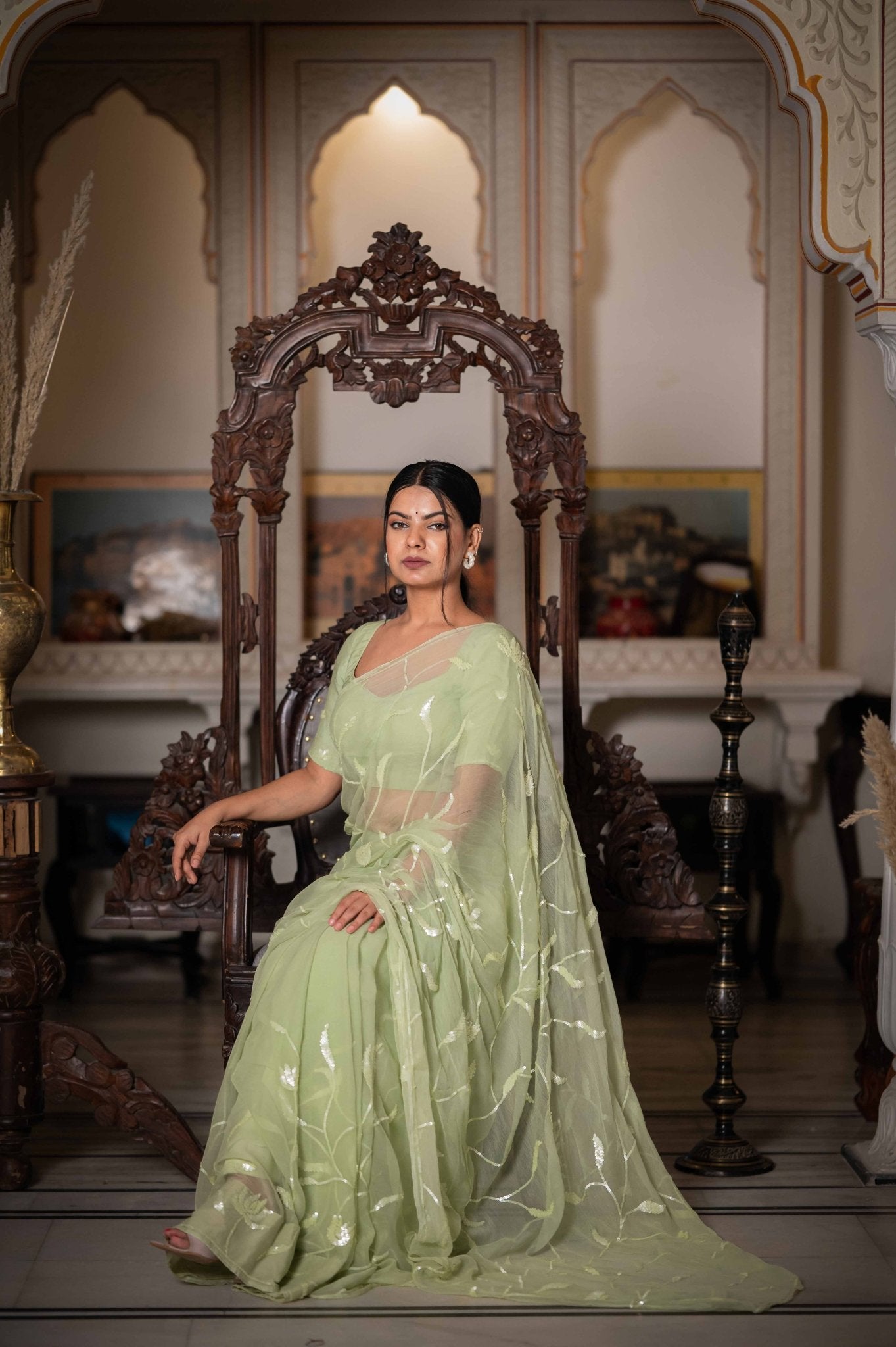 Ragini Mint Green Tari Saree - House of Baisa
