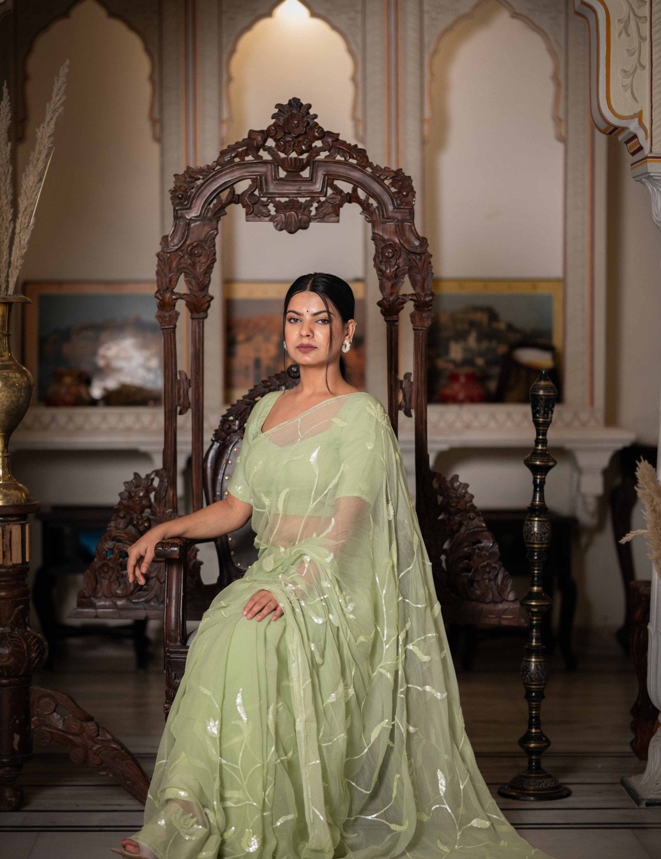 Ragini Mint Green Tari Saree - House of Baisa