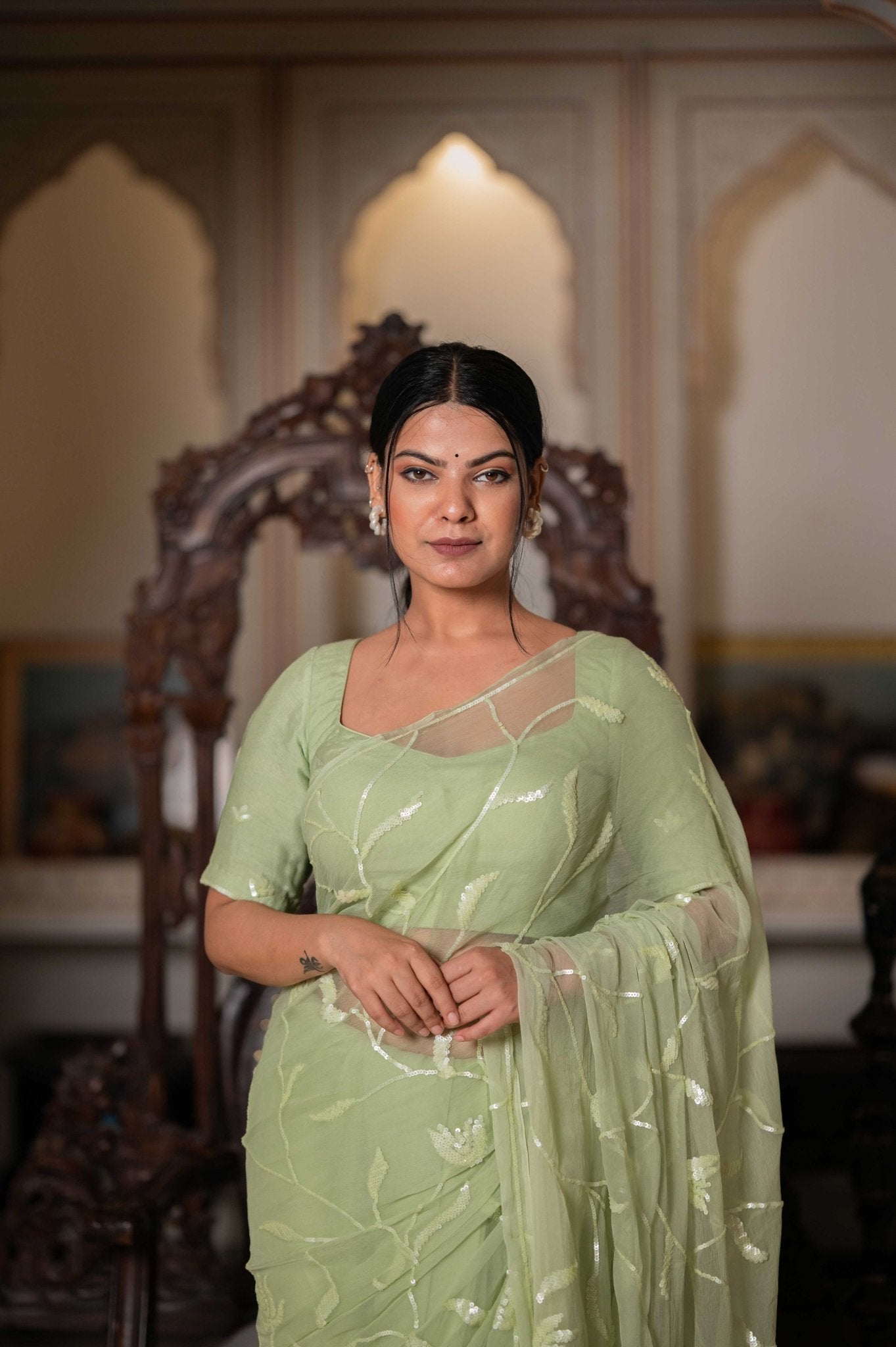 Ragini Mint Green Tari Saree - House of Baisa