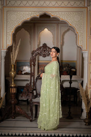 Ragini Mint Green Tari Saree - House of Baisa