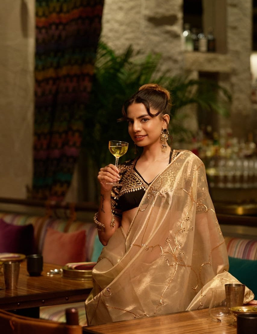 Ratri Golden Tissue Silk Saree - House of Baisa