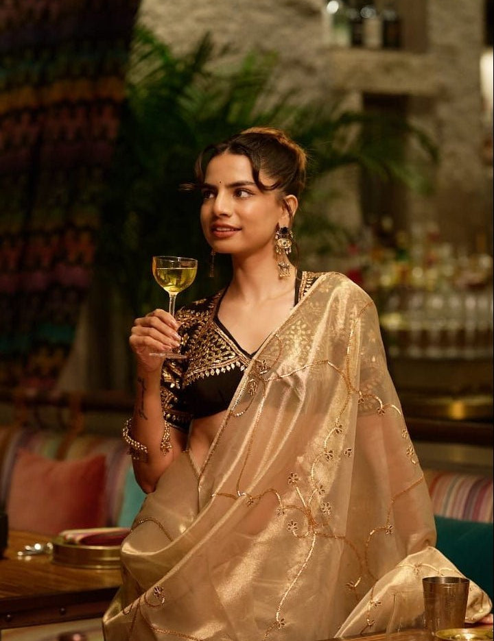 Ratri Golden Tissue Silk Saree - House of Baisa
