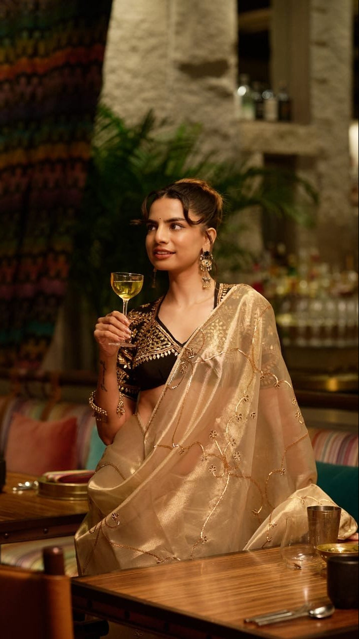 Ratri Golden Tissue Silk Saree - House of Baisa