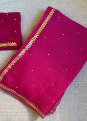 Sargun deep pink pure organza saree with copper Gota border, House of Baisa