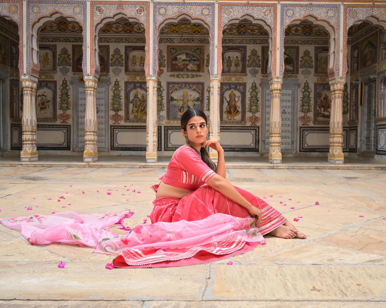 Side profile showing lehenga flare and fit