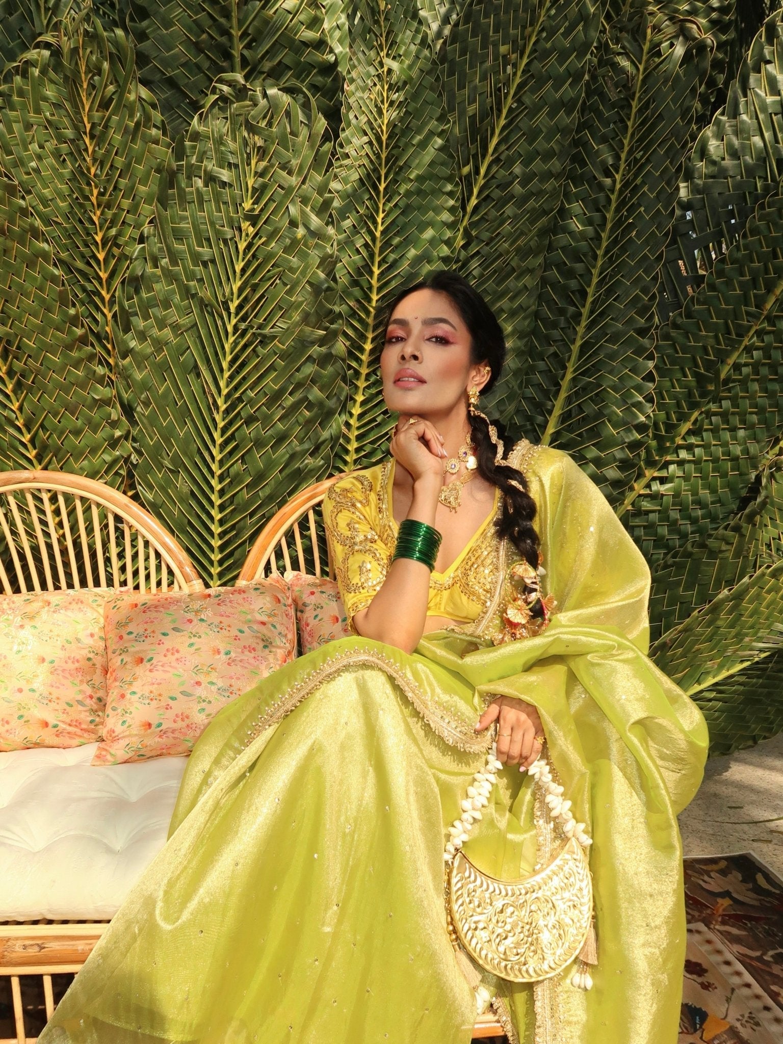 Sohani Green Tissue Hand Embroidered Saree - House of Baisa