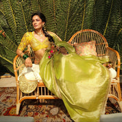 Sohani Green Tissue Hand Embroidered Saree - House of Baisa