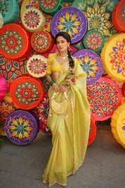 Sohani Green Tissue Hand Embroidered Saree - House of Baisa