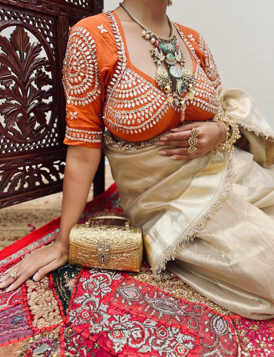 Sona Golden Tissue Saree - House of Baisa