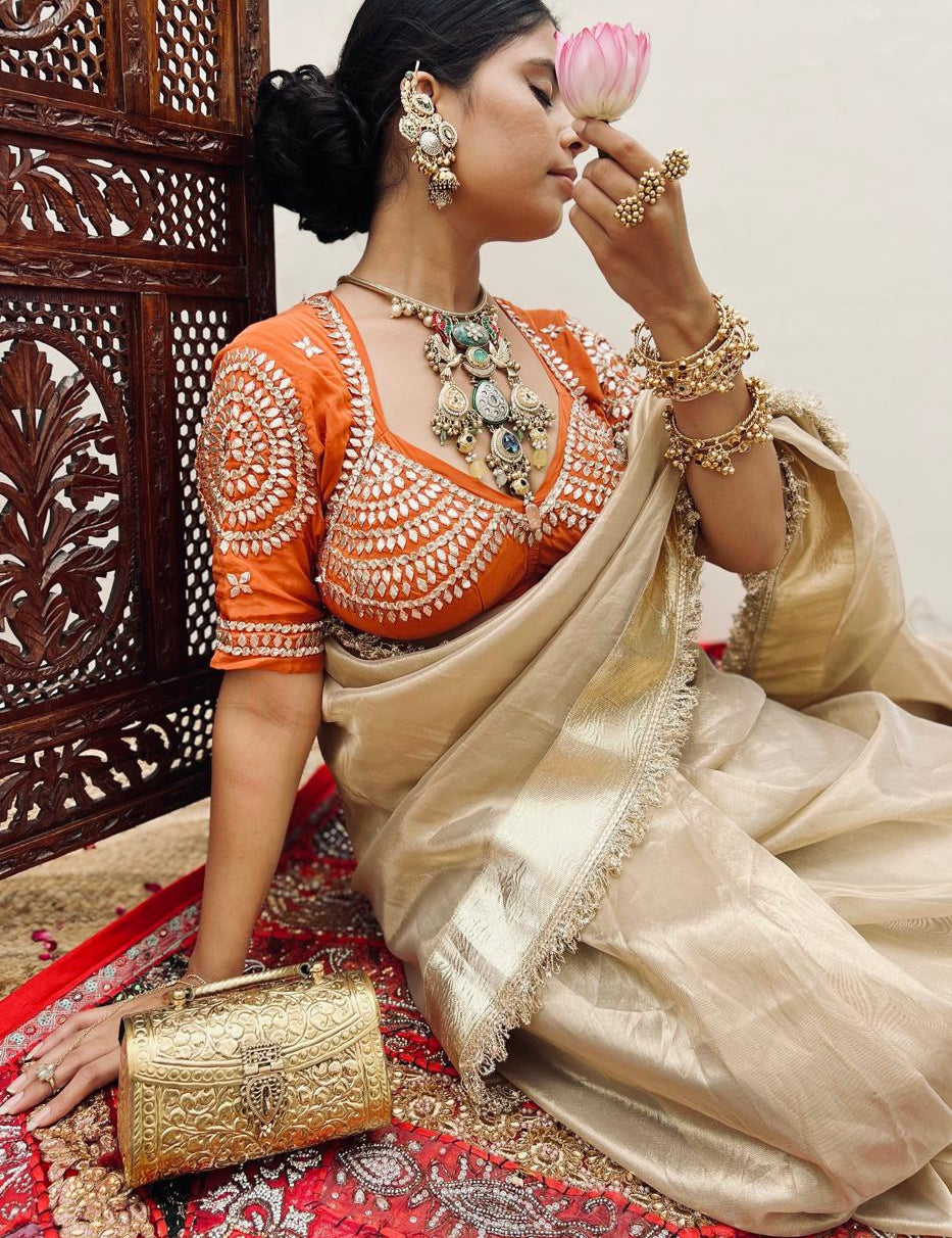 Sona Golden Tissue Saree - House of Baisa
