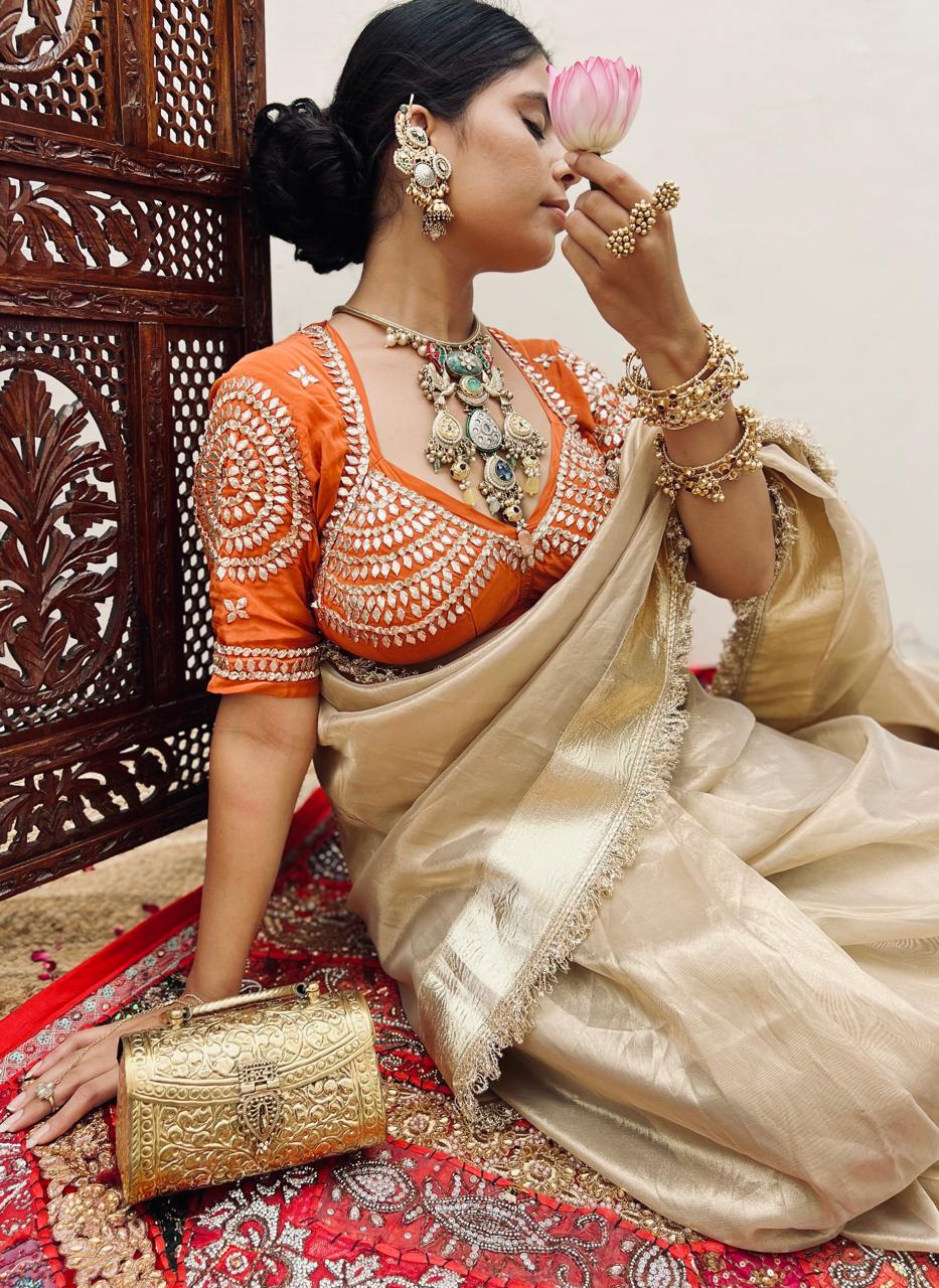 Sona Golden Tissue Saree - House of Baisa