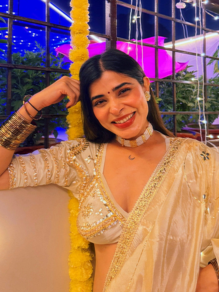 Sundari Ivory Aangi Blouse - House of Baisa