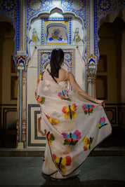 Titli Off White Organza Saree - House of Baisa