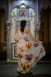 Titli Off White Organza Saree - House of Baisa
