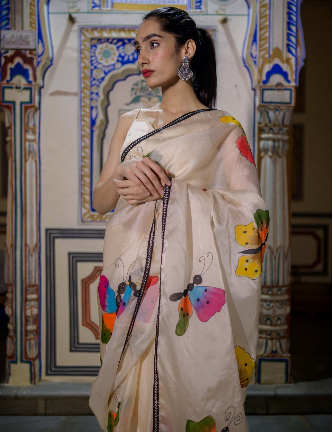 Titli Off White Organza Saree - House of Baisa