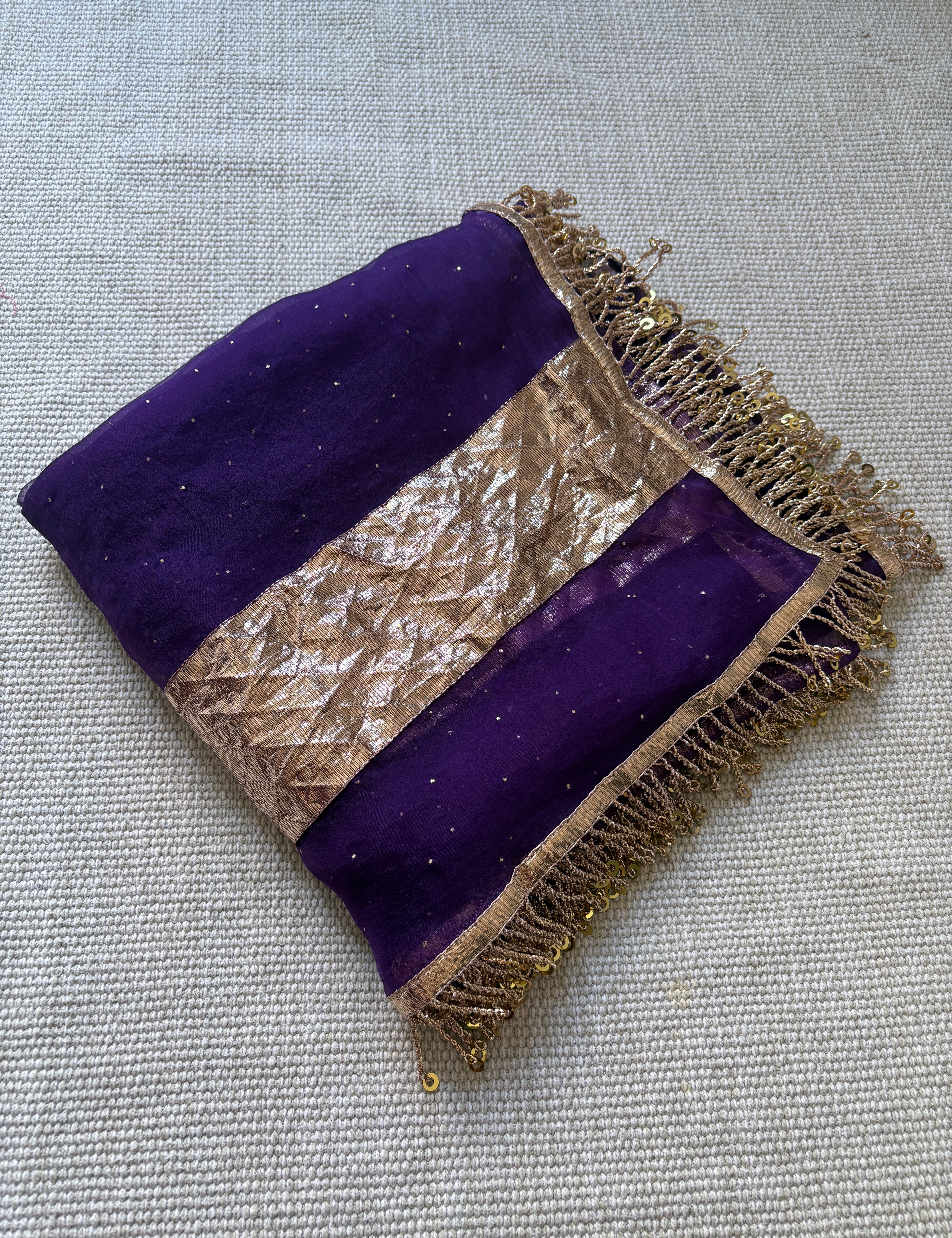 Vidya pure organza Lamphi dupatta with hand embroidered mukaish work