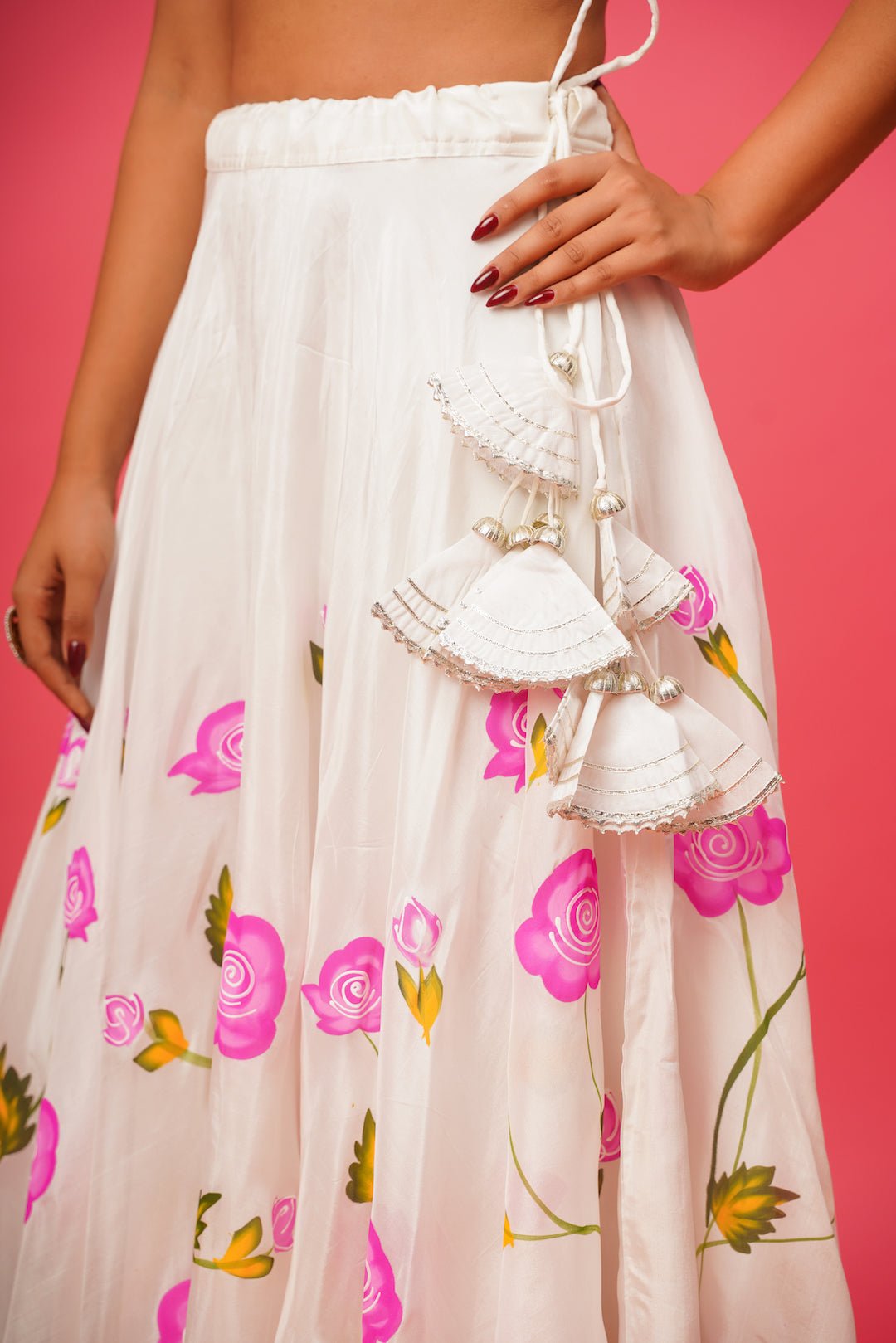 White Floral Lehenga – Hand - Painted Silk for Celebrations - House of Baisa