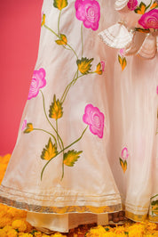 White Floral Lehenga – Hand - Painted Silk for Celebrations - House of Baisa