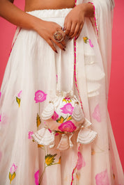 White Floral Lehenga – Hand - Painted Silk for Celebrations - House of Baisa
