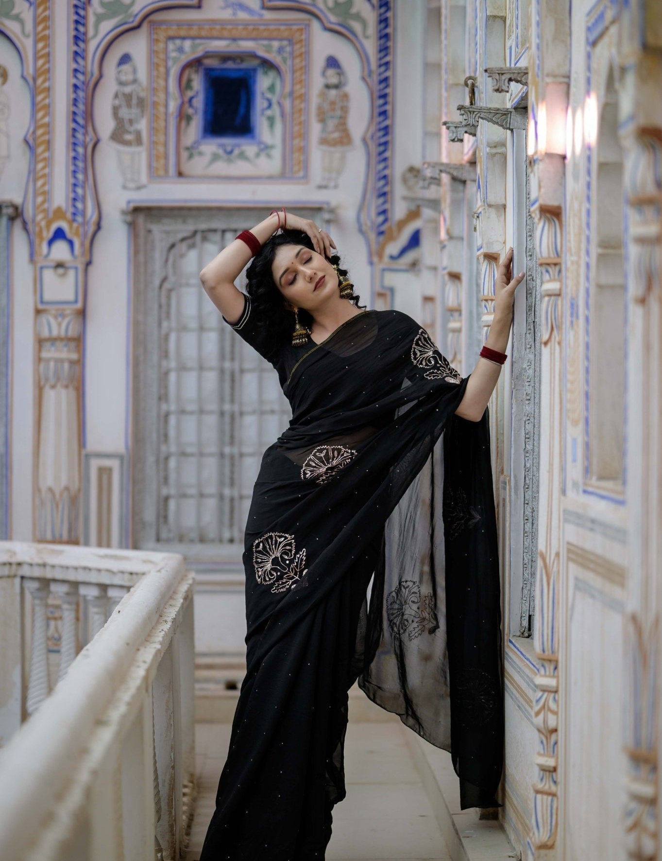 Yuvrani Black Buta Saree - House of Baisa