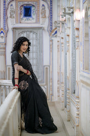 Yuvrani Black Buta Saree - House of Baisa
